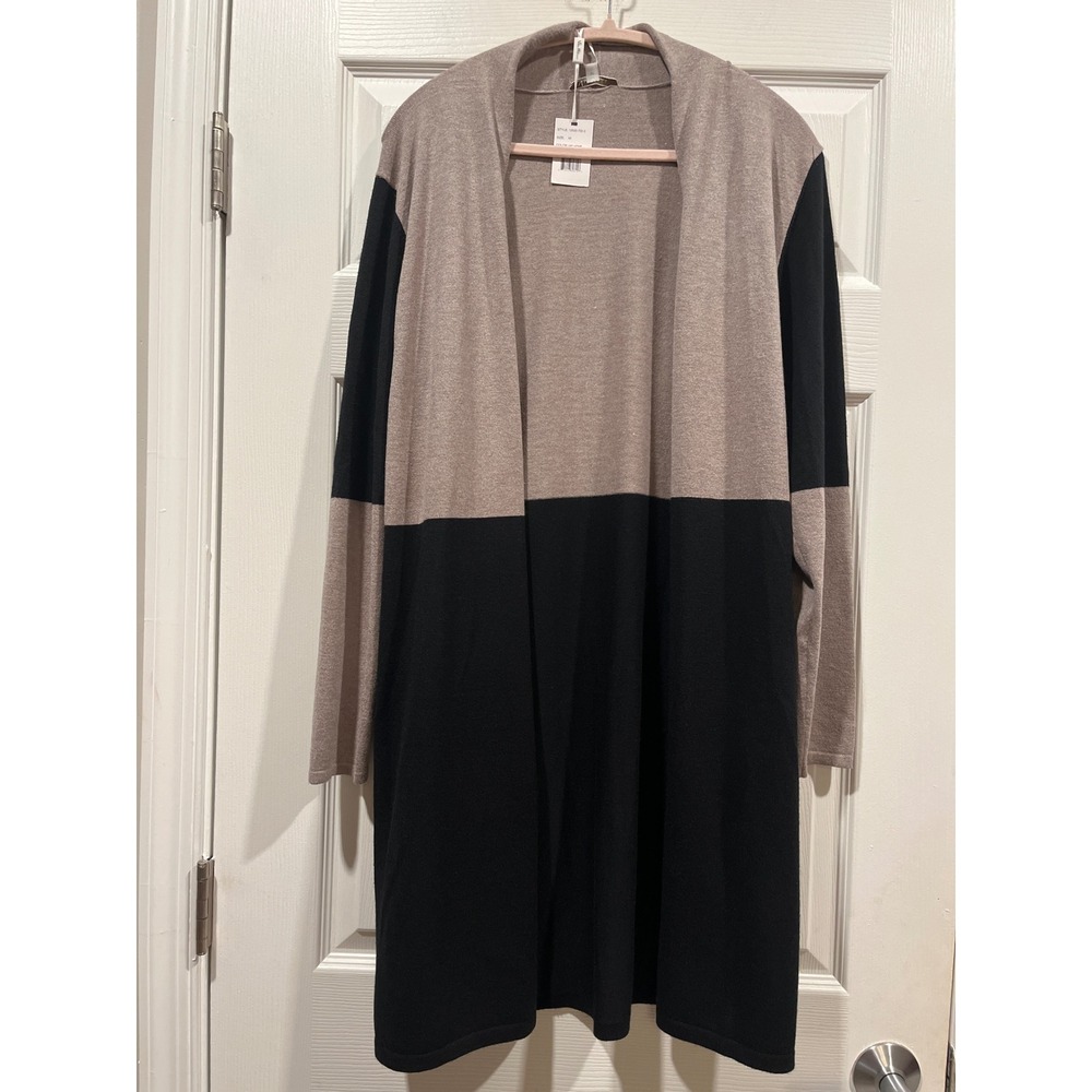 Vila Milano Colorblock Open Front Longline Cardigan Taupe Black M 12930-702-3